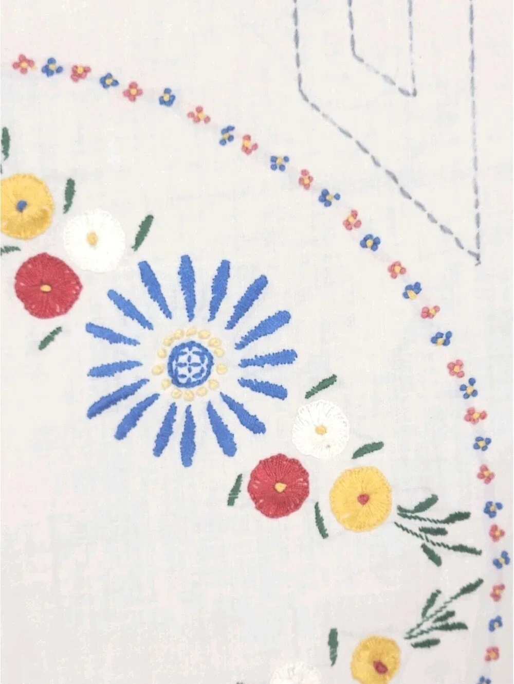 Vintage 1940s Tablecloth Hand Embroidered Art Deco 100% Cotton Summer Quilt Ooak